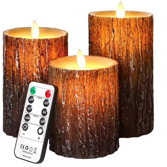 Novaware LED Kaarsen Met Afstandsbediening - Bewegende Vlam - Echte Wax - Elektrische Kaarsen - Op Batterijen - Dimbaar en Timer Functie - Set van 3 Bruin