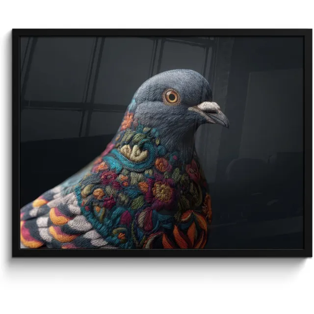 FrameYourWall Poster in lijst - Fotolijst 80x60 cm - Posters - Duif - Bloemen - Zwart - Posterlijst zwart - Decoratie - Wanddecoratie woonkamer - Muurdecoratie slaapkamer