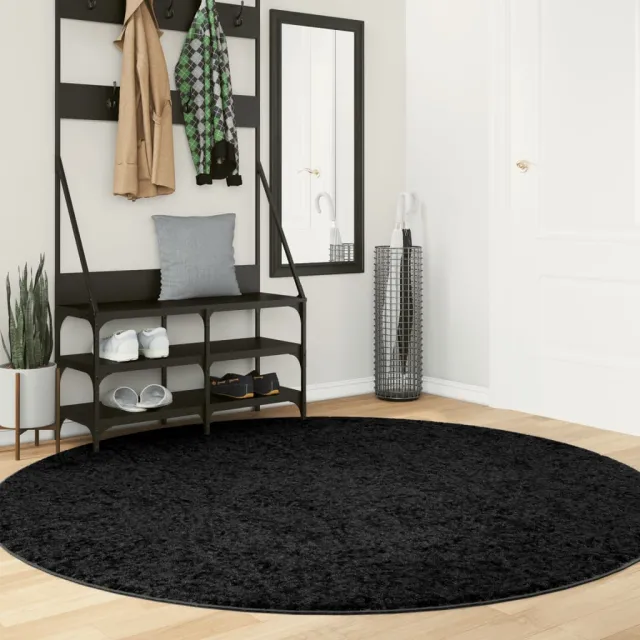 vidaXL Vloerkleed OVIEDO laagpolig Ø 200 cm zwart, foto 2