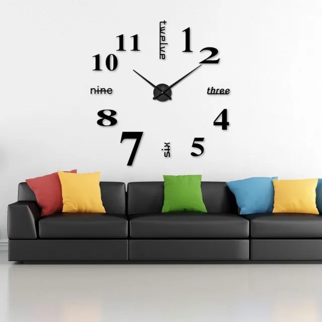 Timelike® Tijdachtige DIY wandklok, DIY wandklokken met 3D visuele stickers Moderne design acryl wandklokken geschikt voor huisdecoratie, restaurant, kantoor en hotel Zwart