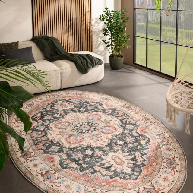 Heritaged Vintage buitenkleed ovaal - Valenca Fino groen/rood 160x230