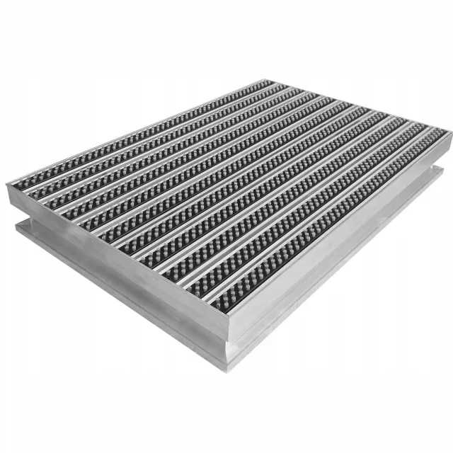 PROMET POZNAŃ Merkloze metalen inloopmat 60x40cm met borstels, verzinkt Zilver