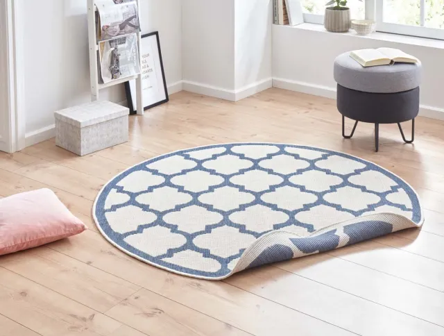 Northrugs Rond binnen & buitenkleed - Palermo blauw/crème 200