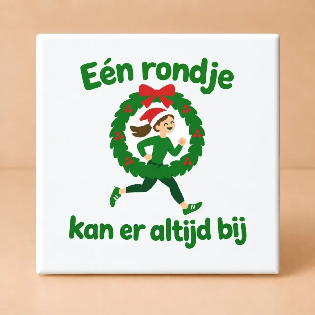 Bedruk King Minimalistische Hardlopers tegen de feestdagenkilo’s Tegel – Scandinavische Wanddecoratie voor Loopsportliefhebbers - 11 x 11 cm Wit
