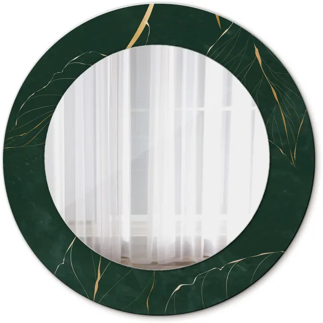 TULUP Spiegel - Ronde Spiegel - Spiegel op gehard Glas - Bladcontouren - Diameter: 50 cm - Groene - Woonkamerspiegel - Inloopkastspiegel - Hal - Spiegel met een sierlijk motief - Elegant Spiegel - Minimalistische spiegel - Glazen spiegel Groen Bladcontouren
