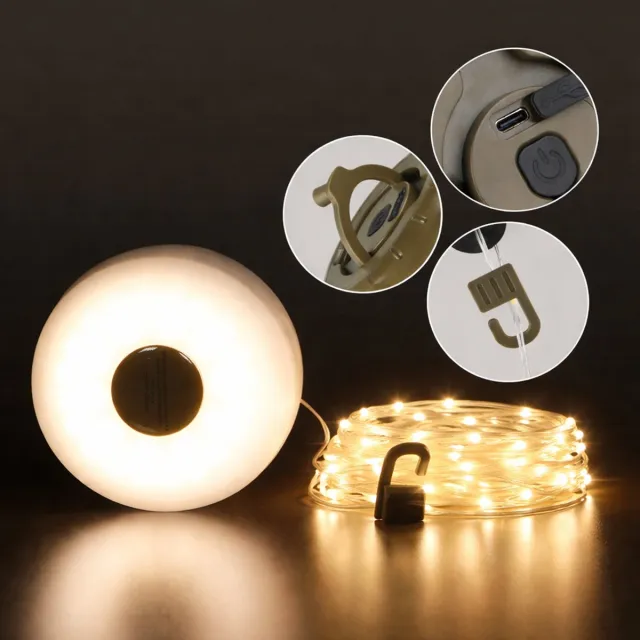 Vintag Campinglamp & Slingerlamp 8M – Oplaadbaar 1200mAh – 30 LED – 200 Lumen – Kampeerverlichting – Ophangbaar – Buitenlamp