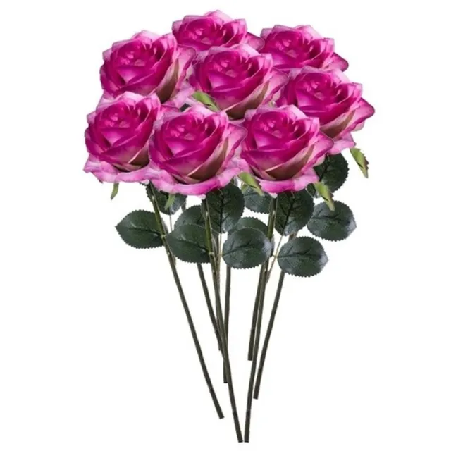 Bellatio Flowers & Plants Emerald Kunstbloemen roos - 8x - rozen - Simone - fuchsia - 45 cm - decoratie bloemen Paars