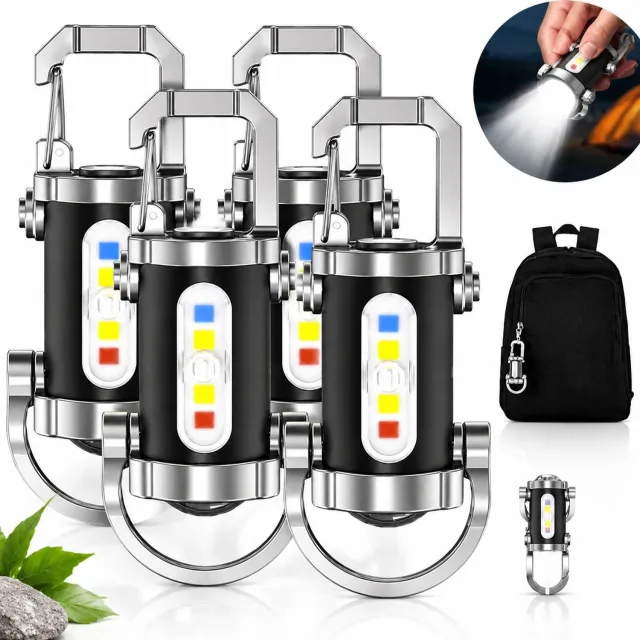 VHV LED Zaklamp Sleutelhanger - 4 Stuks - Sleutelhanger Licht - Waterdicht - Oplaadbaar - Multifunctioneel - Mini-Sleutelhangerzaklamp - 1200 Lumen - Mini Oplaadbare Zaklamp Zwart