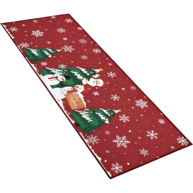 Happiq Kerst Deurmat - Voor voordeur en binnen/buiten - Antislip welkommat met kerstman en kerstboom - Rood - Maat: 40x80cm Red