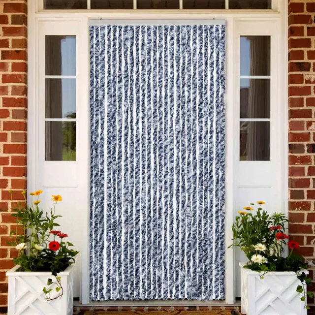 vidaXL Vliegengordijn 100x220 cm chenille blauw, wit en zilver