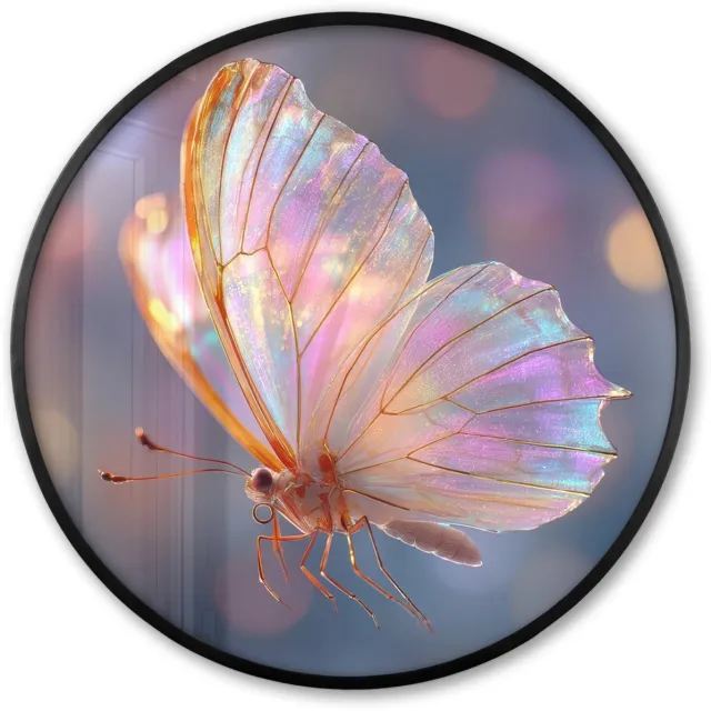 FrameYourWall Poster in lijst Rond - Fotolijst 80x80 cm - Posters - Vlinder - Vleugels - Pastel - Glinstering - Ronde posterlijst zwart - Decoratie - Wanddecoratie woonkamer - Muurdecoratie slaapkamer