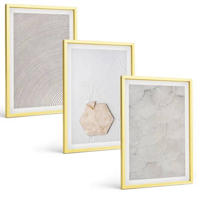 TULUP 4-Delige Schilderij Set - Lichte texturen op zand in boho-stijl, subtiel - 40 x 60 cm - Muurdecoratie - Interieur Decoratie - Wanddecoratie Gouden lijst