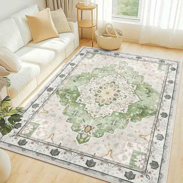 Homaxy Woonkamerkleed - Zacht Bloemmotief Tapijt - Machinewasbaar Vintage Tapijt - 183x275 cm - Rechthoekig - Lichtgroen