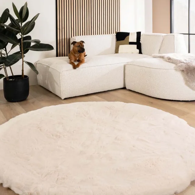 Tapeso Fluffy Comfy Deluxe vloerkleed rond crème, maat 80