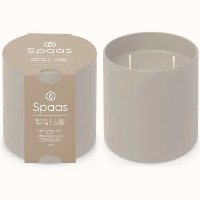 SPAAS Glow Geurkaars in glas - Set van 2 kaarsen - Katoenbloesem en Muskus - circa 55u - Mindful Morning Lichtgrijs