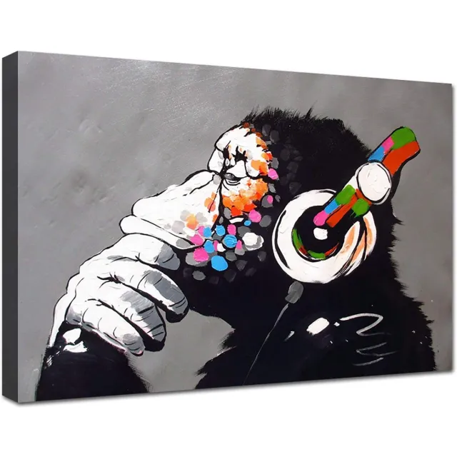 Unyqoos Moderne kunstdruk op canvas met aap en muziek thema voor interieur meerkleurig