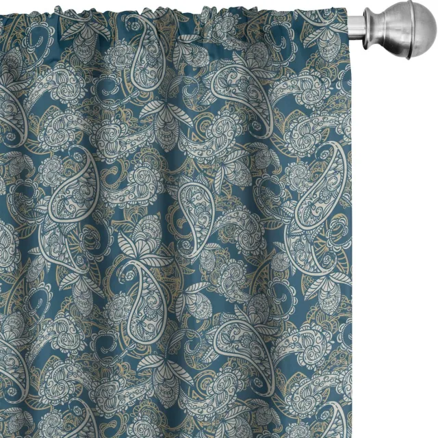 ABAKUHAUS Paisley Raamdecoratie – 2-delig Paneelset 150x175 cm Donkerblauw Donkerblauw Beige