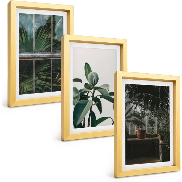 TULUP 4-Delige Schilderij Set - Groene bladeren op het raam en planten in het interieur. - 20 x 30 cm - Wanddecoratie - Muurdecoratie - Moderne Interieurdecoratie Gouden lijst