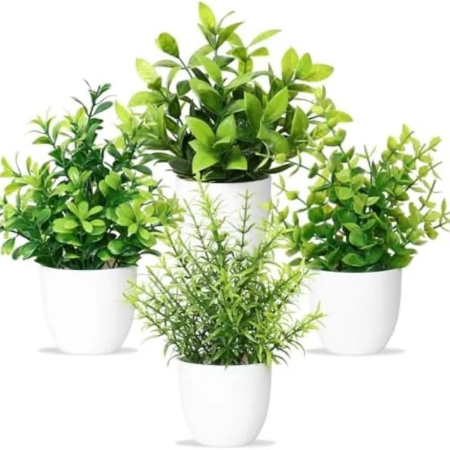 PromoHome Kunstplanten Set van 4 - Kleine Kunstplanten in Pot voor Binnen - Groene Decoratie voor Woonkamer, Kantoor, Badkamer en Balkon - LevensEchte Nep Planten met Pot - Onderhoudsvrij