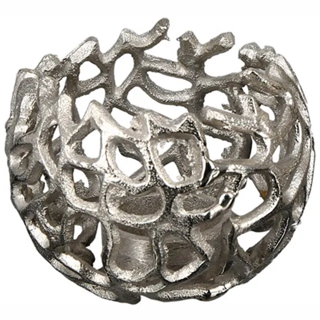 Gilde handwerk Takvormige kandelaar in zilver aluminium | Twigs | Diameter 12 cm