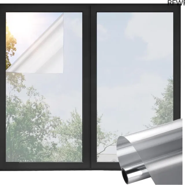 RFWR Transparent raamfolie met spiegelfolie-effect - Zelfklevend, UV-bescherming, Zilver, 44,5 x 200 cm