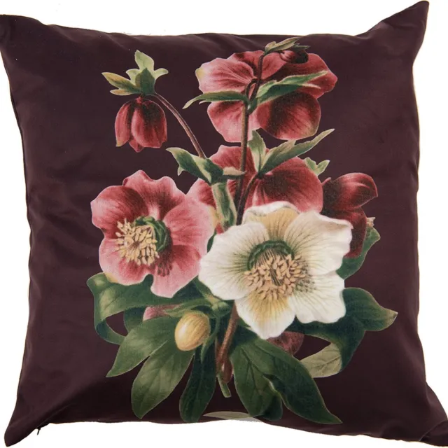 Clayre & Eef Kussenhoes 45x45 cm Bruin Rood Polyester Vierkant Bloemen Sierkussenhoes