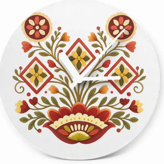 Mr Cadeautjes Glazen klok Ø 20 - design Een zonvormig botanisch medaillon met compacte, strakke symm | cadeau Wit