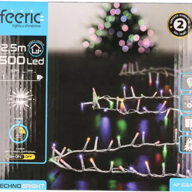 Feeric lights & Christmas Feeric lights Feestverlichting - gekleurd - 12 meter - 500 led lampjes - transparant snoer