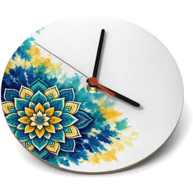 Mr Cadeautjes Klok rond Ø 19 - design Een grote, centrale zonnebloemmandala op een zachte aquarelw | cadeau Wit