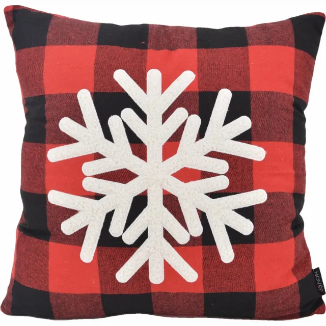 NOVÉE SNOW Kerst Ruit Kussenhoes | Katoen | 45 x 45 cm Zwart/Rood