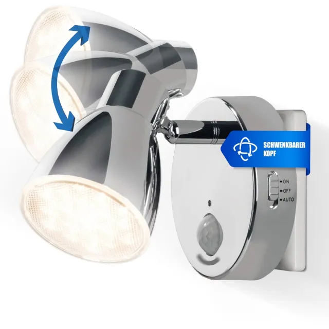 Trango 2635-018 LED-sensor nachtlampje *MILO* met bewegingssensor & automatische functie in chroom Veiligheidslicht direct 230V, fittinglamp, wandlamp, oriëntatielicht, lamp