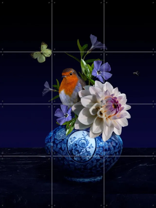 IXXI Royal Respect 2, Sander van Laar - 60 x 80 cm - Grote wanddecoratie en posters - Fotografie, Klassiek, Slaapkamer, Woonkamer, Stilleven, Bloemen Donkere tinten / Blauw