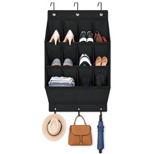 Lifhelpe Opbergaccessoires - Hangende schoenenorganizer - Zwart, met haken - Ruimtebesparend voor schoenen en spullen aan de deur