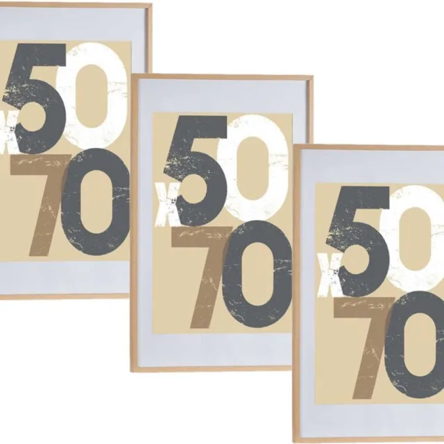 Arte r 3x stuks houten fotolijst - bruin - 60 x 90 cm - fotolijstje - met passe-partout - decoratie