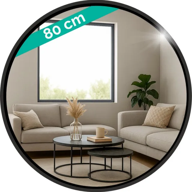 HomeShopXL HSXL - Spiegels - Ronde Spiegel Zwart - 80 cm Groot - Grote Wandspiegel Rond - Industrieel / Modern Design - Badkamer - Slaapkamer - Woonkamer - Toilet
