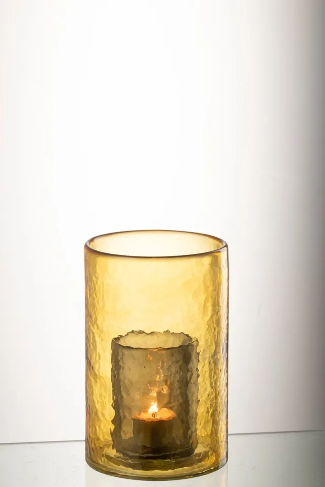 J-Line theelichthouder Dubbel - glas - geel - small