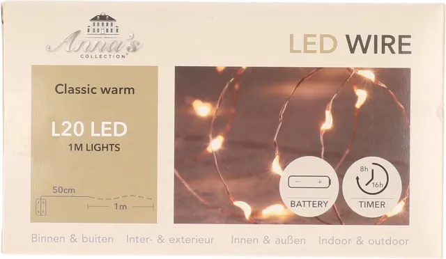 Anna's Collection Draadverlichting lichtsnoer - 1x - koper - 20 led lampjes - 100 cm - kerstverlichting
