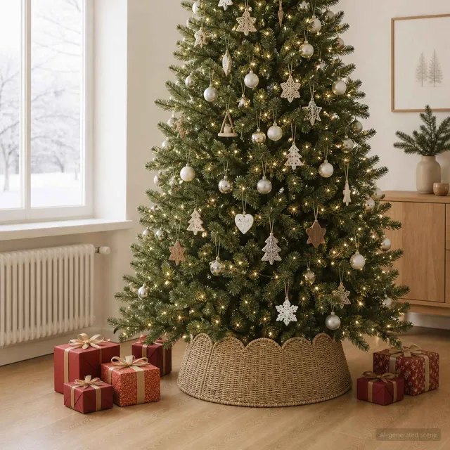vidaXL Kerstboomkraag Rond Naturel Dia. 105 x 28 cm Zeegras