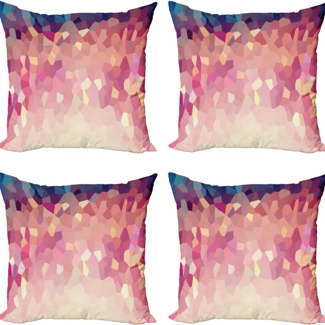 ABAKUHAUS Panne Throw Pillow Cover 4 Pack, Abstract Blush Polygonaal, Modern Accent Dubbelzijdig Digitaal Print, 40 x 40 cm, Multicolor Meerkleurig
