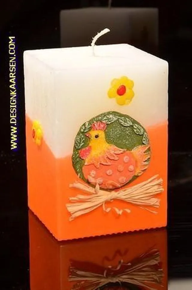 MilaNNE Kipje, kaars, rechthoek, lxbxh: 7x7x10 cm Geel - Rrod - Groen