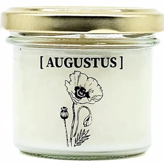 Candlelight-on geurkaars met geboortebloem en geboortedatum - 23 augustus - o.b.v. sojawas en etherische oliën Wit