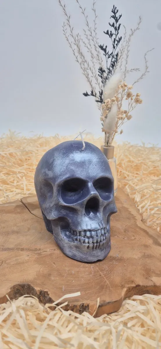 Tiny Trendy Treasure XXL Skull kaars - Kaars decoratie - Cadeau - Geschenk - Figuurkaars - Geschenk - Cadeau - Halloween kaars - Skull - Decoratie zwart, parelmoer