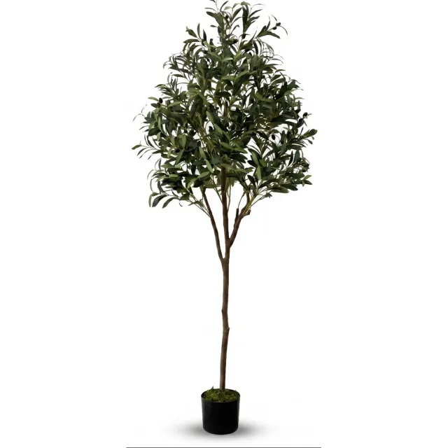 IvoQ Kunst Olijfboom 180 cm - Realistische Kunstplant met Pot en Olijven groen