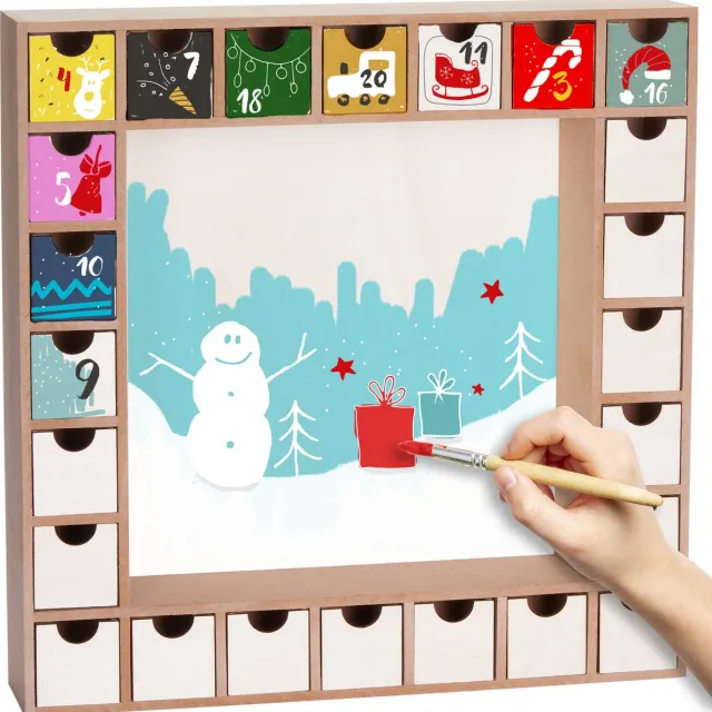 Brubaker Herbruikbare Adventskalender te Vullen met 24 Lades - DIY Kerstkalender om te Schilderen, Knutselen en Zelf te Ontwerpen - Blanco - 33 cm Hoog Houtkleuren