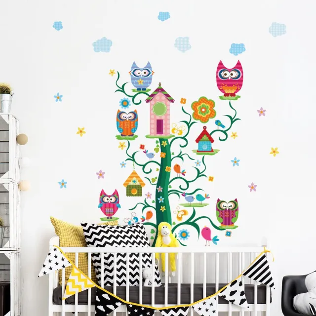 Ambiance Sticker Muurstickers - Uilenkinderen en hun magische boom - transparante zelfklevende achtergrond - 80x110cm Multi color
