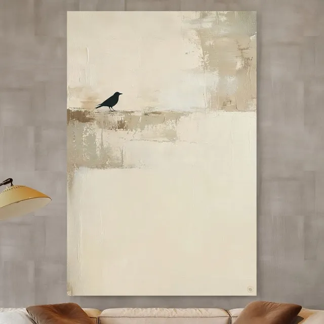 HIP ORGNL Silent Tori - Wanddecoratie Vogel Japandi - 80x120 cm Beige