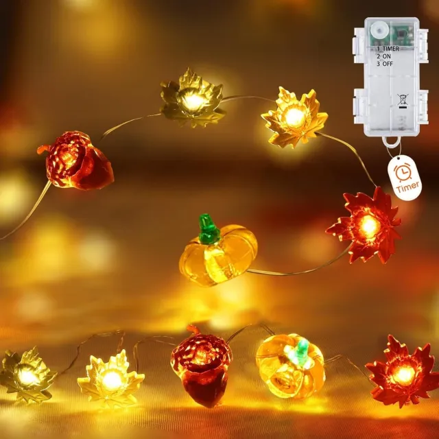 longziming Herfst Slinger Verlichting - Seizoensdecoratie Lichtsnoer - LED Lampjes - Timer Functie - Flexibel Koperdraad - Veilig Materiaal - Warmwit Licht - Batterijgevoed Gemak - 1 Set