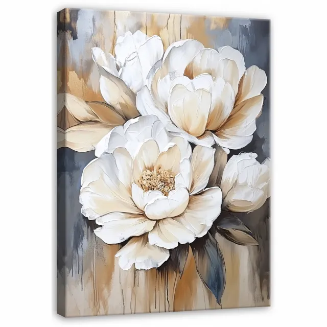 WALLARENA Canvas schilderij - 40x30 cm - 3D bloemen abstract voor slaapkamer, woonkamer, keuken op doek multikleurig