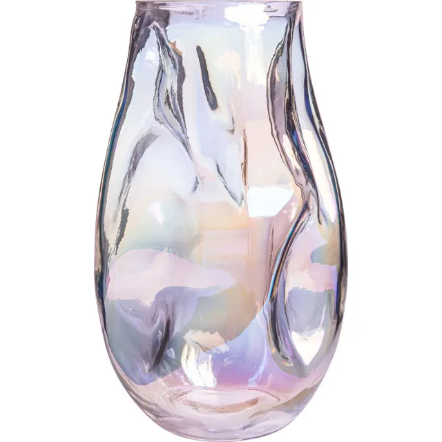 QUVIO Glazen vaas - Ingedeukt design - Decoratieve vazen - Bloemenvaas - Parelmoer vaas - Glas - Iriserend Transparant