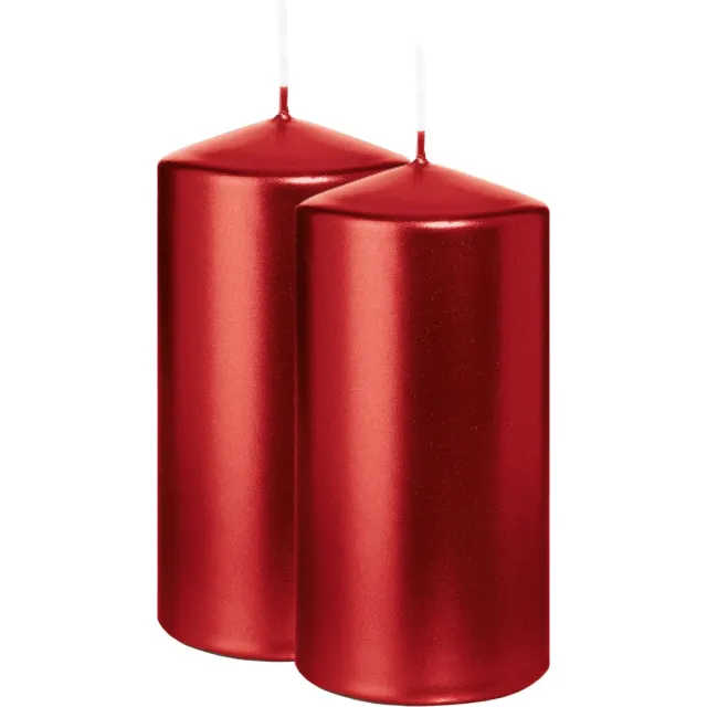 Wiedemann Cilinderkaars/stompkaars - 2x - metallic rood - 12 x 6 cm - 33 branduren - zuilkaarsen Donkerrood